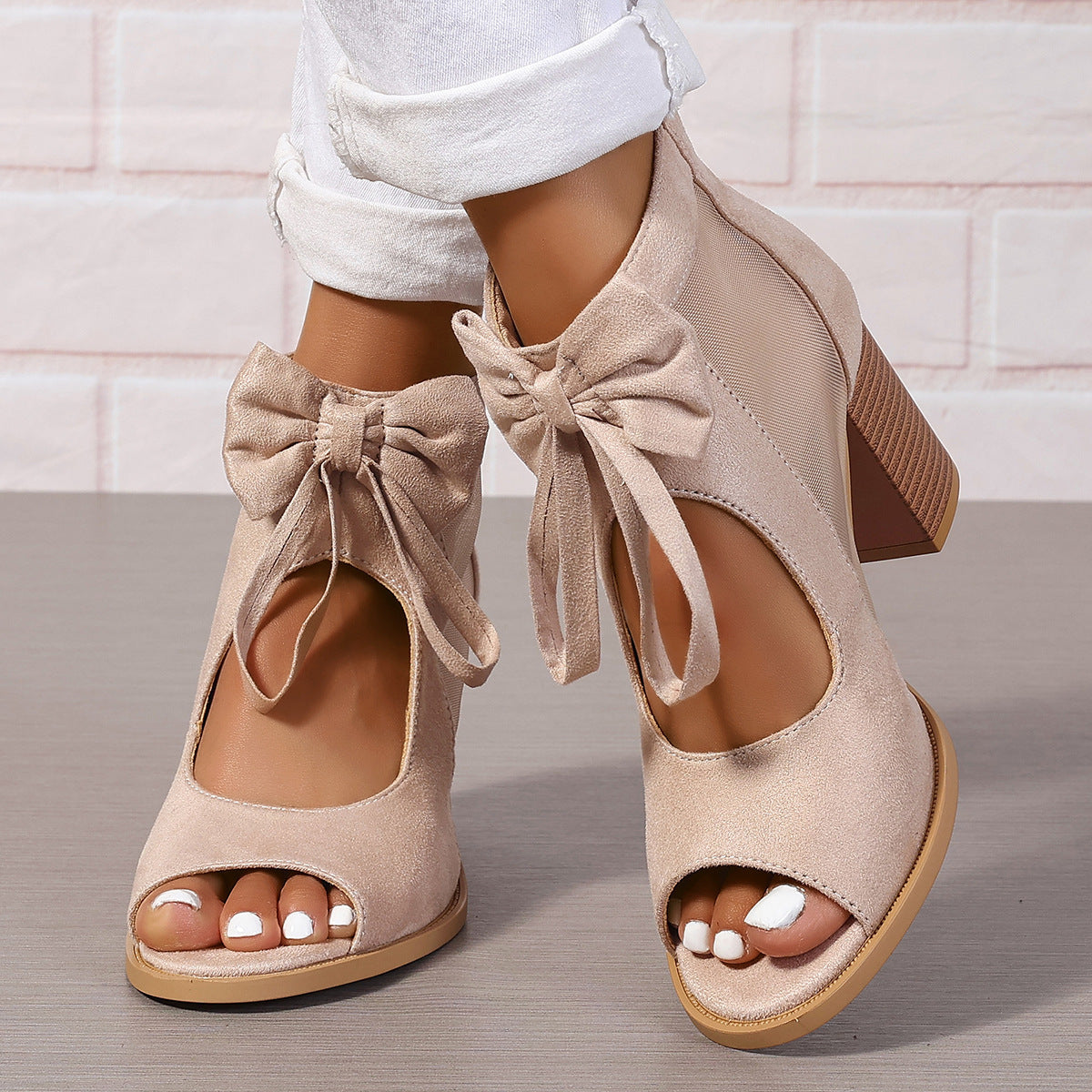 Platform Chunky High Heels Women's Sandals Bow Decoration Open Toe Block Ankle Strap Sandals For Dress Bridal Party Shoes