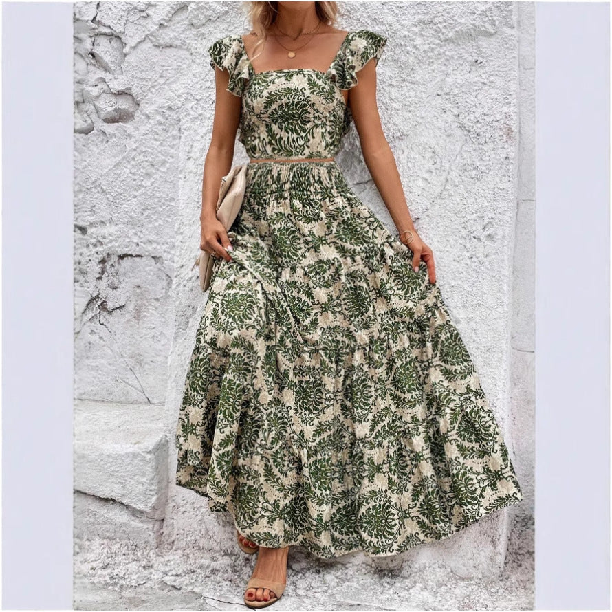 Tea Break Floral Strap Dress Female Midriff Outfit Slimming Temperament High-end Sense