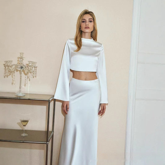 European And American Fashion High-grade Acetate Button Top Solid Color Suit Drape Skirt