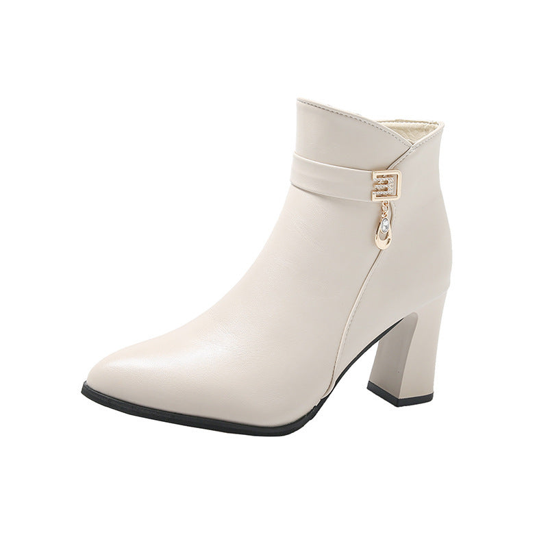 Autumn And Winter European And American Fashion Pointed-toe Side Zip High Heel Boots