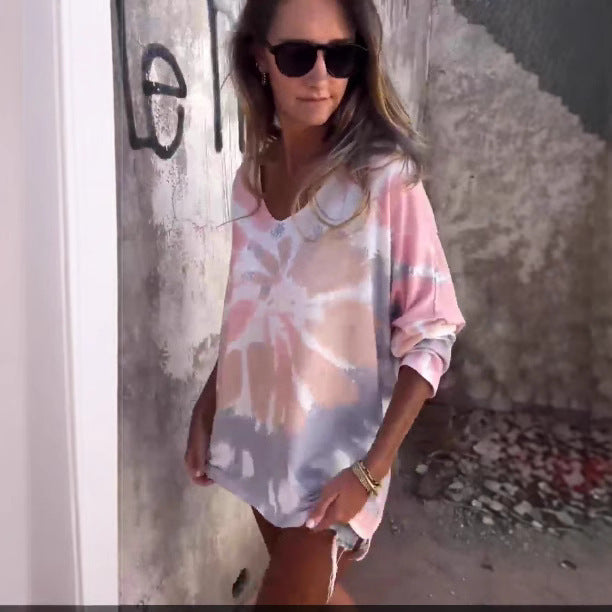 Women's New Round Neck Batwing Long Sleeve Casual Loose-fitting T-shirt