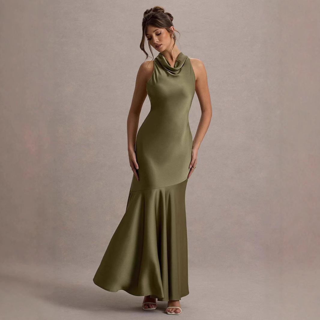 French Fishtail Shoulder Banquet Temperament Dress