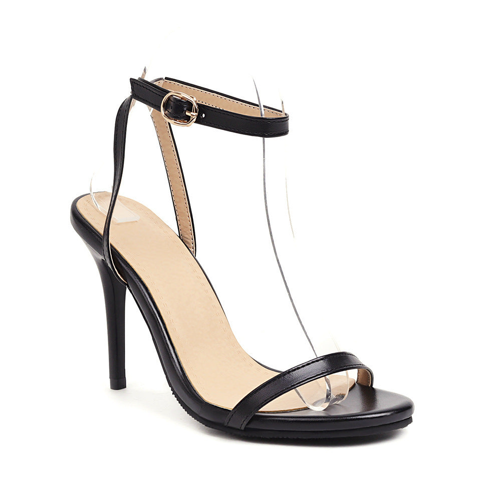 Sexy Stiletto Heel Super High Buckle Hollow-out Solid Color Sandals