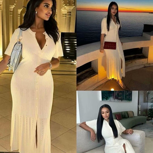 Women's Clothing Fashionable Knitted Single Row Dress
