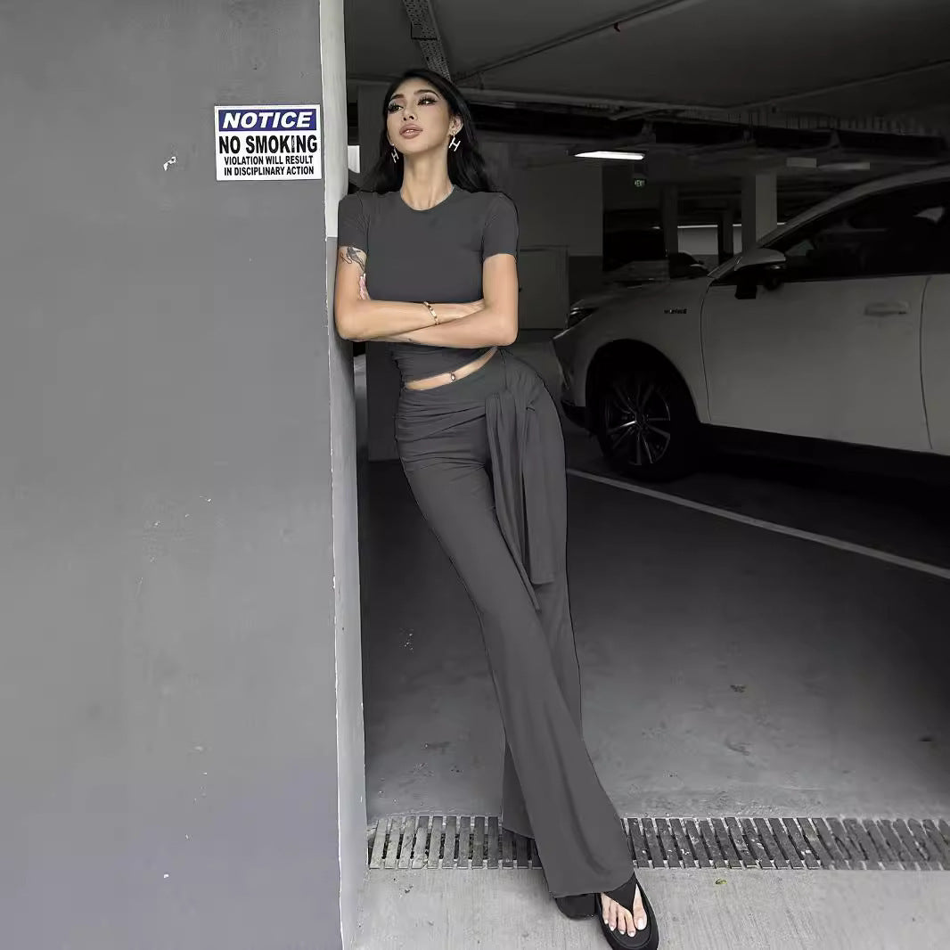 Lace-up Hip Mop Casual Pants