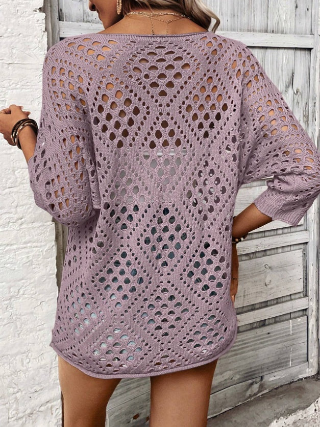 Women's Loose Casual Sleeve Hollow Knit Top