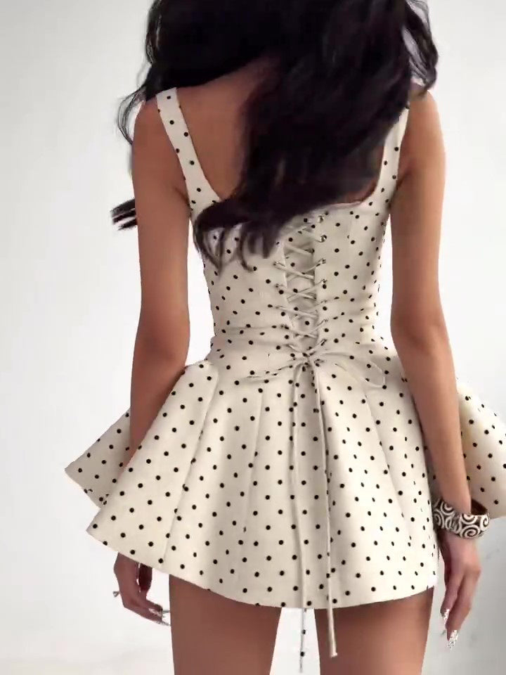 Polka Dot Strapless Waist Mini Dress