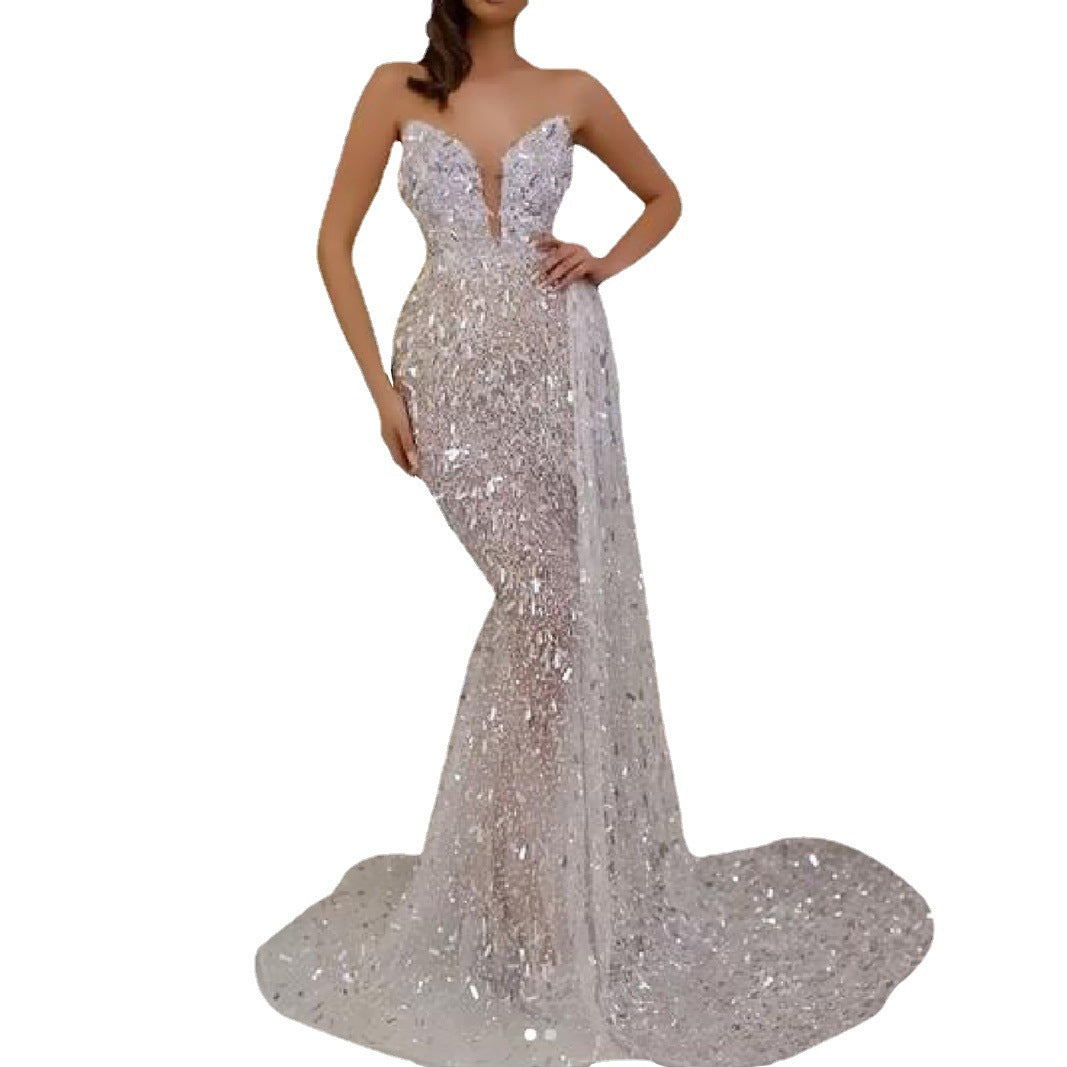 Sexy V-neck Hot Silver Fashion Suspenders Dress